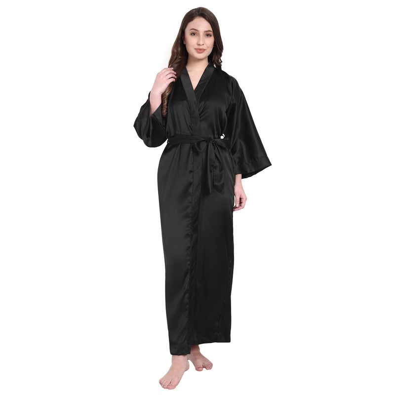 Black Satin Long Robe for Women