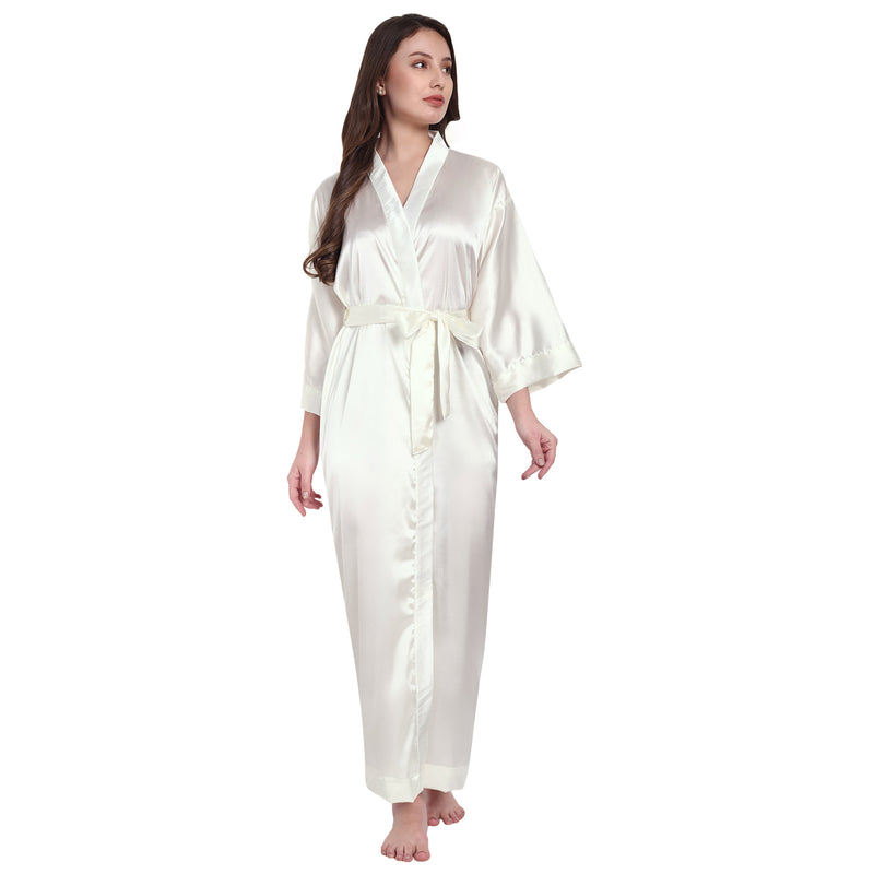 White Satin Long Robe for Women