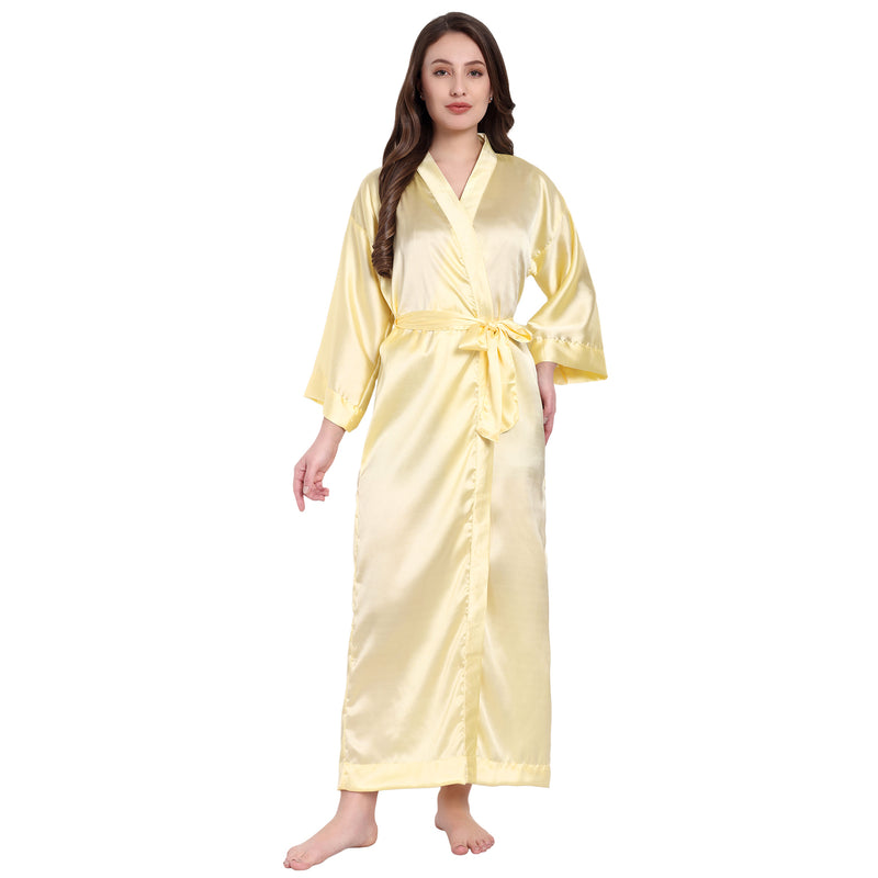 Yellow Satin Long Robe for Women| Comfy Mommy