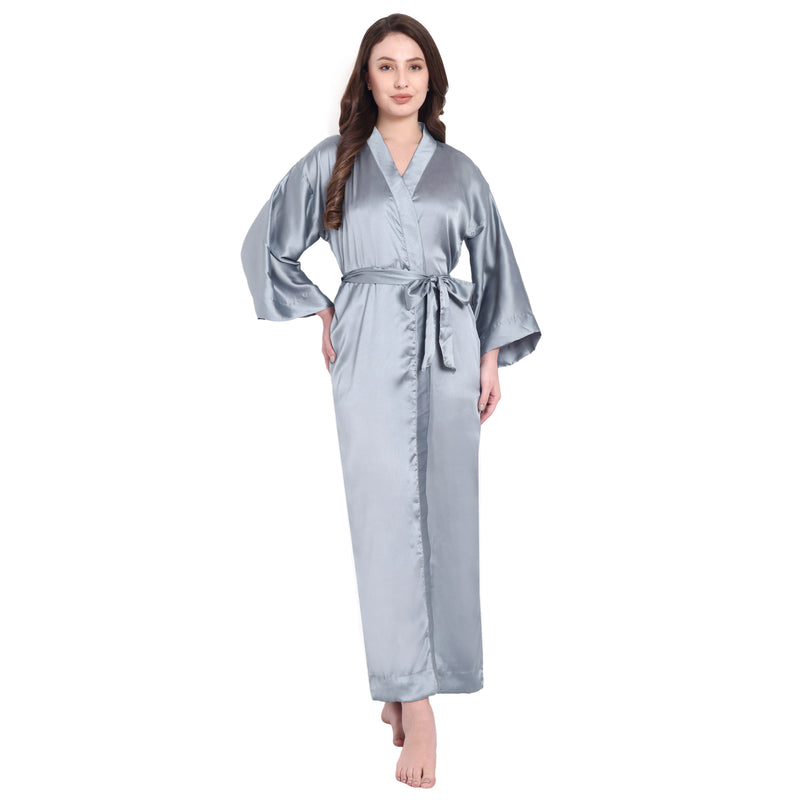 Silver Satin Long Robe for Women