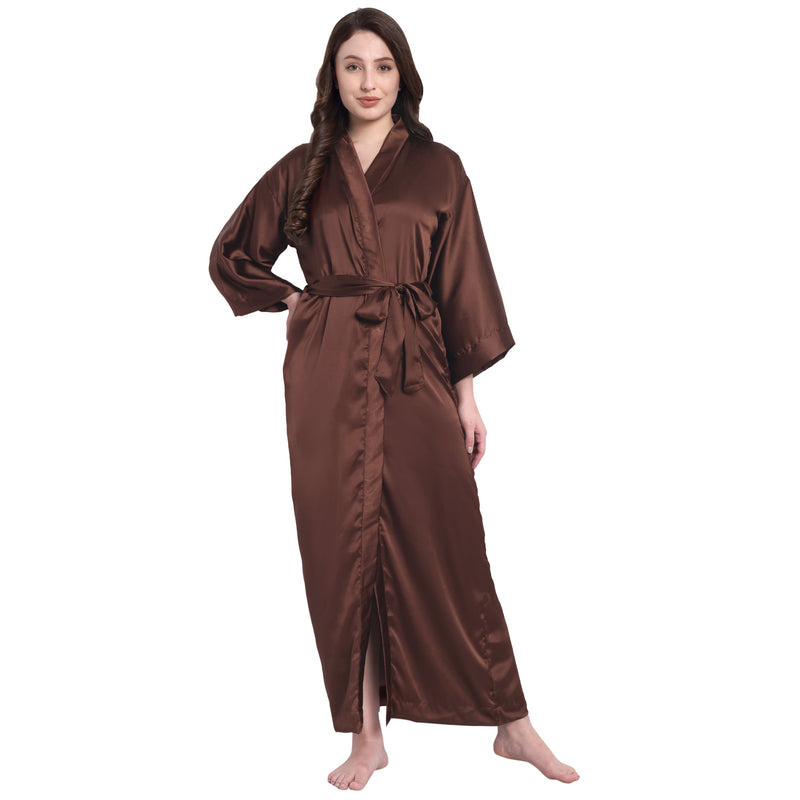 Brown Satin Long Robe for Women