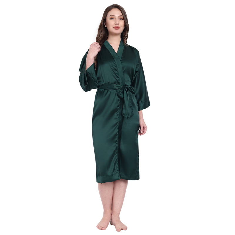 Green Satin Long Robe for Women