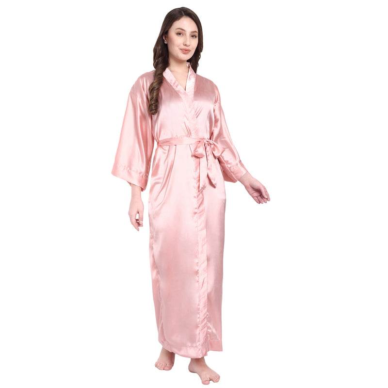 Pink  Satin Long Robe for Women