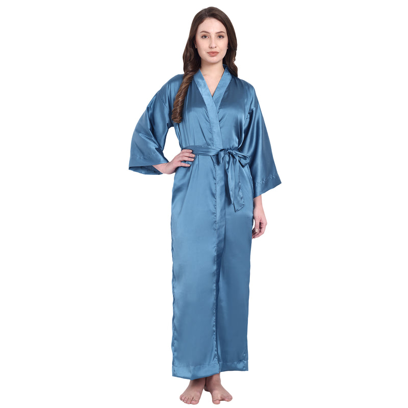 Blue Satin Long Robe for Women