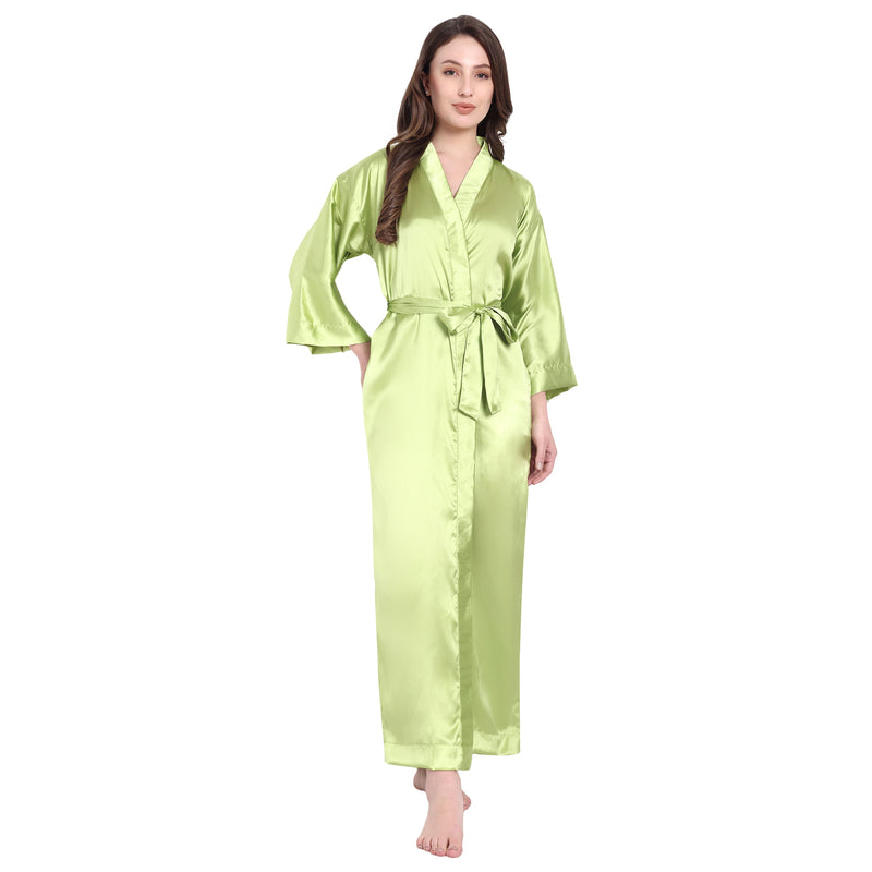 Green Satin Long Robe for Women