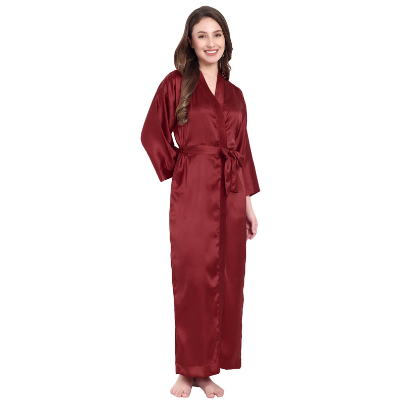 Red Satin Long Robe for Women