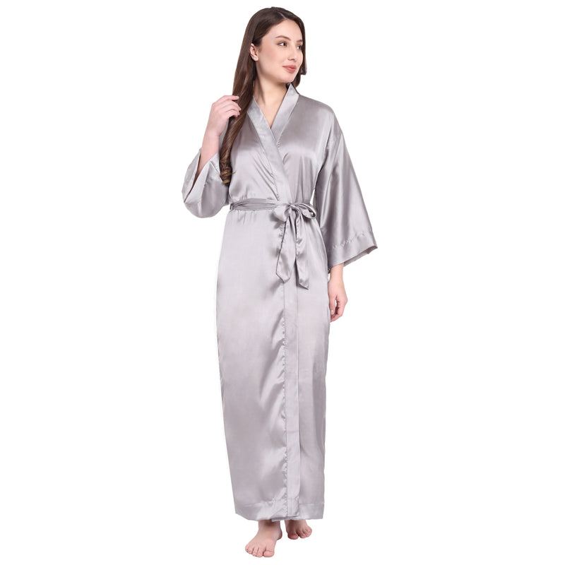 Light Blue Satin Long Robe for Women– Luxurious Comfort by Comfy Mommy