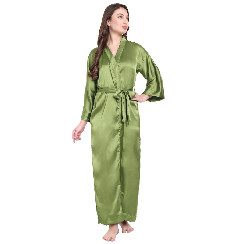 Green Satin Long Robe for Women