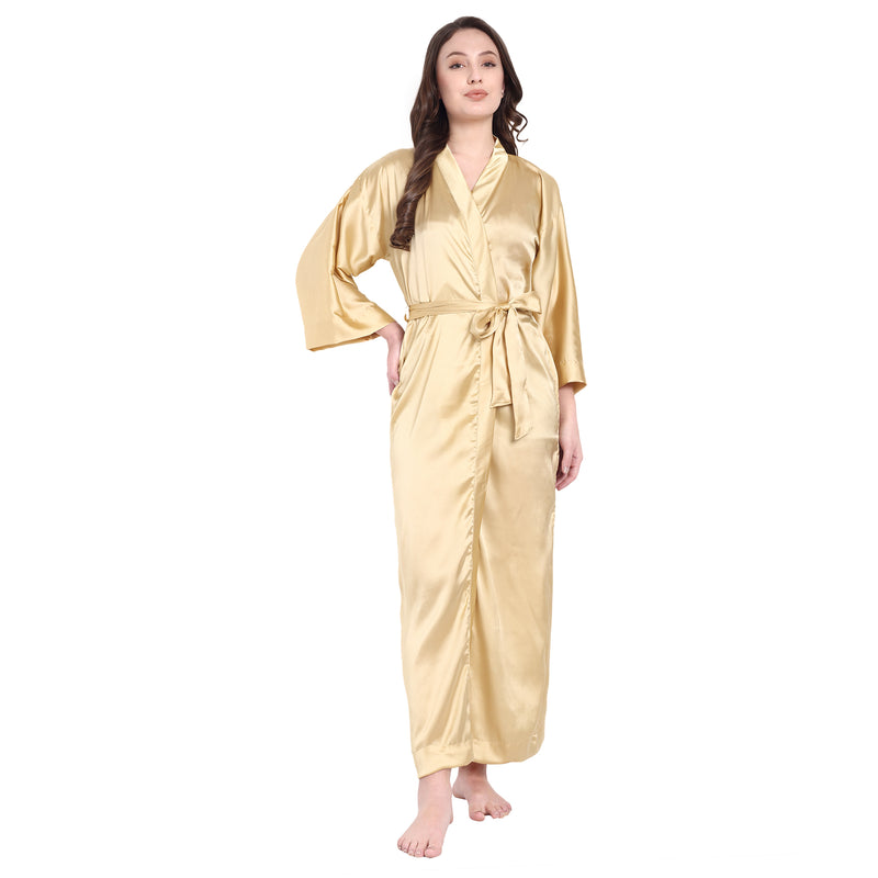 Golden Satin Long Robe for Women