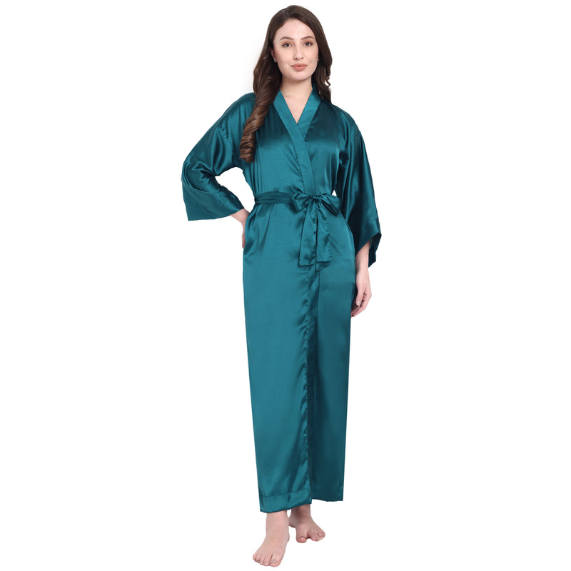 Dark Teal Satin Long Robe