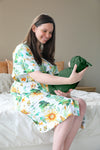 Robe swaddle personalized hat with matching dad shirt in sunflower corncobs and green swaddle