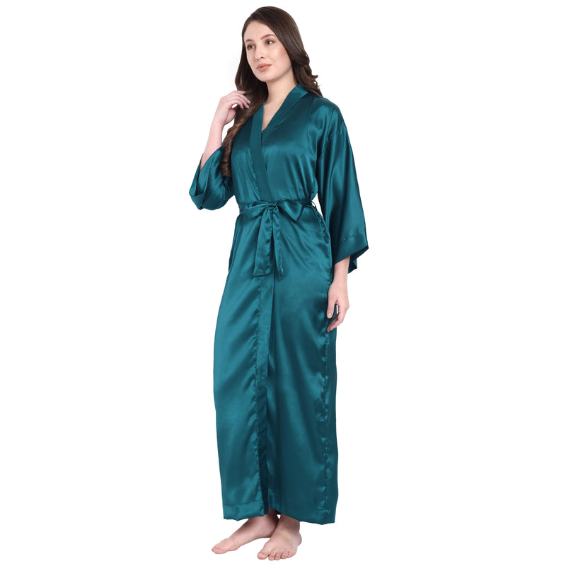 Blue Satin Long Robe for Women