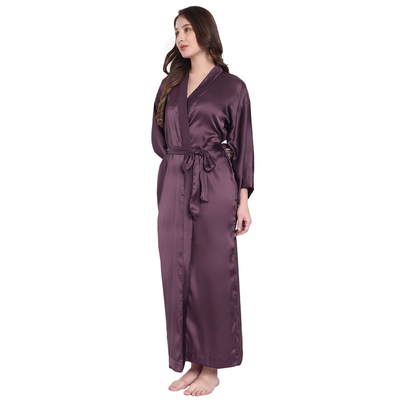 Brown Satin Long Robe for Women