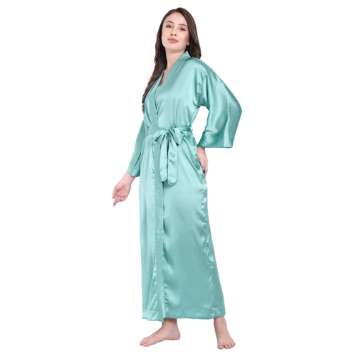 Blue Satin Long Robe for Women