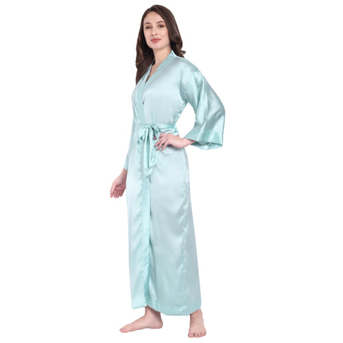 Light Blue Satin Long Robe for Women