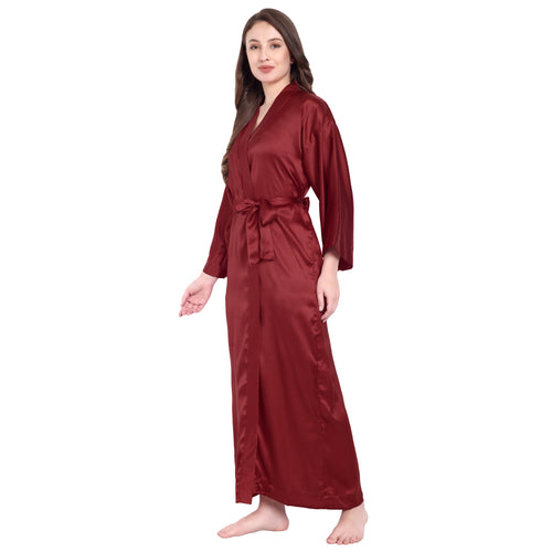 Red Satin Long Robe for Women