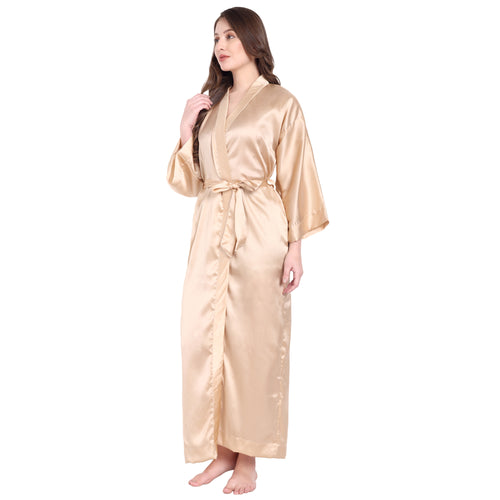 Gold Satin Long Robe for Women– Luxurious Comfort by Comfy Mommy