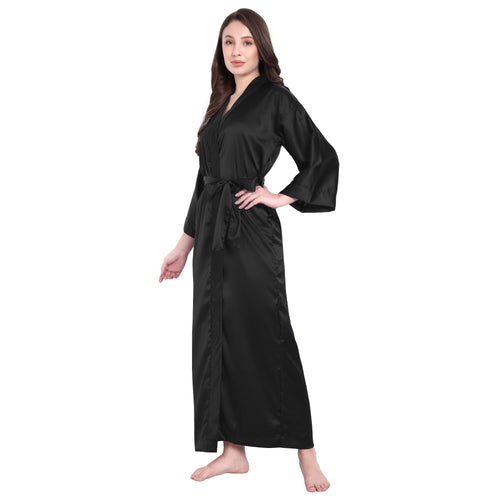 Black Satin Long Robe for Women