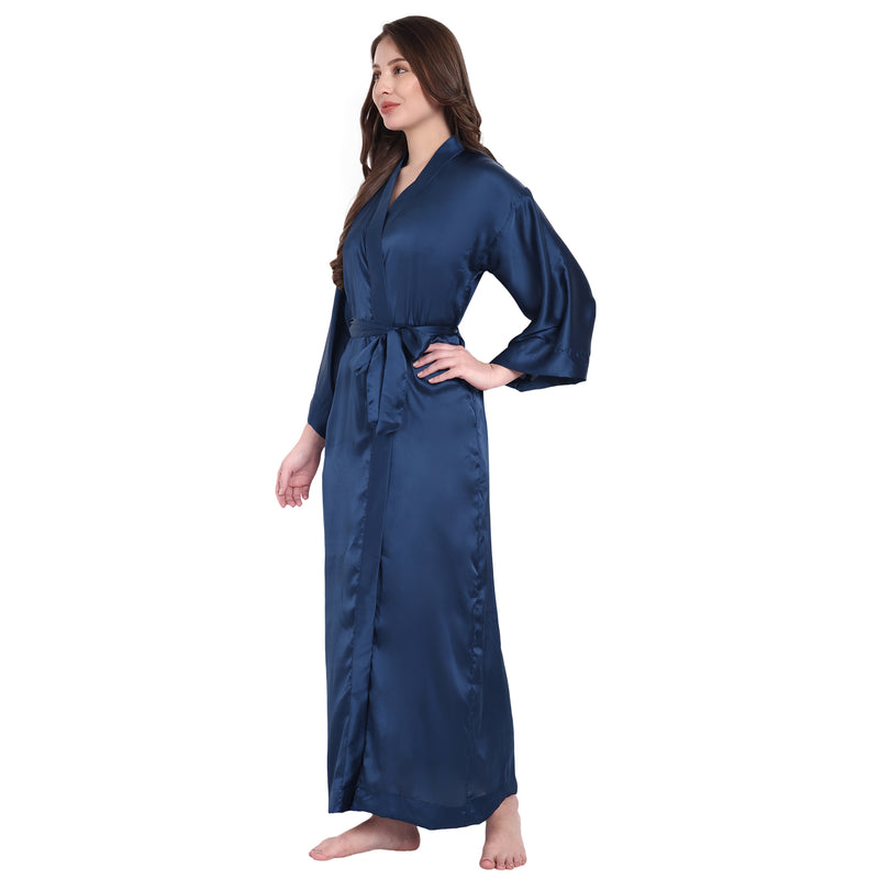 Navy Satin Long Robe