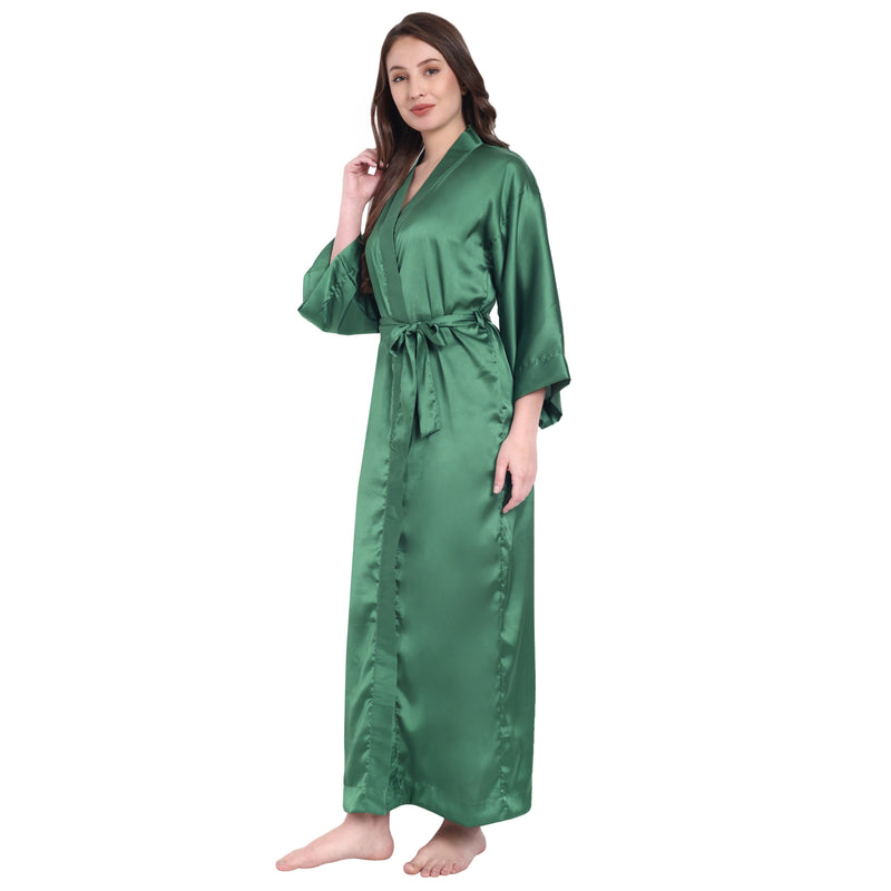 Green Satin Long Robe for Women