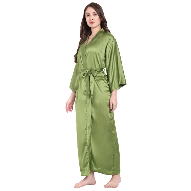 Avocado Satin Long Robe