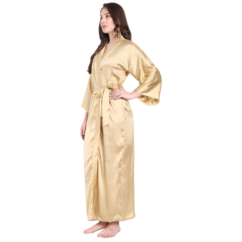 Golden Satin Long Robe for Women