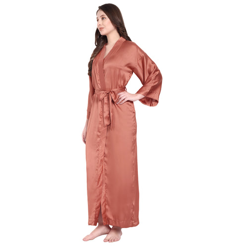 brown Satin Long Robe for Women