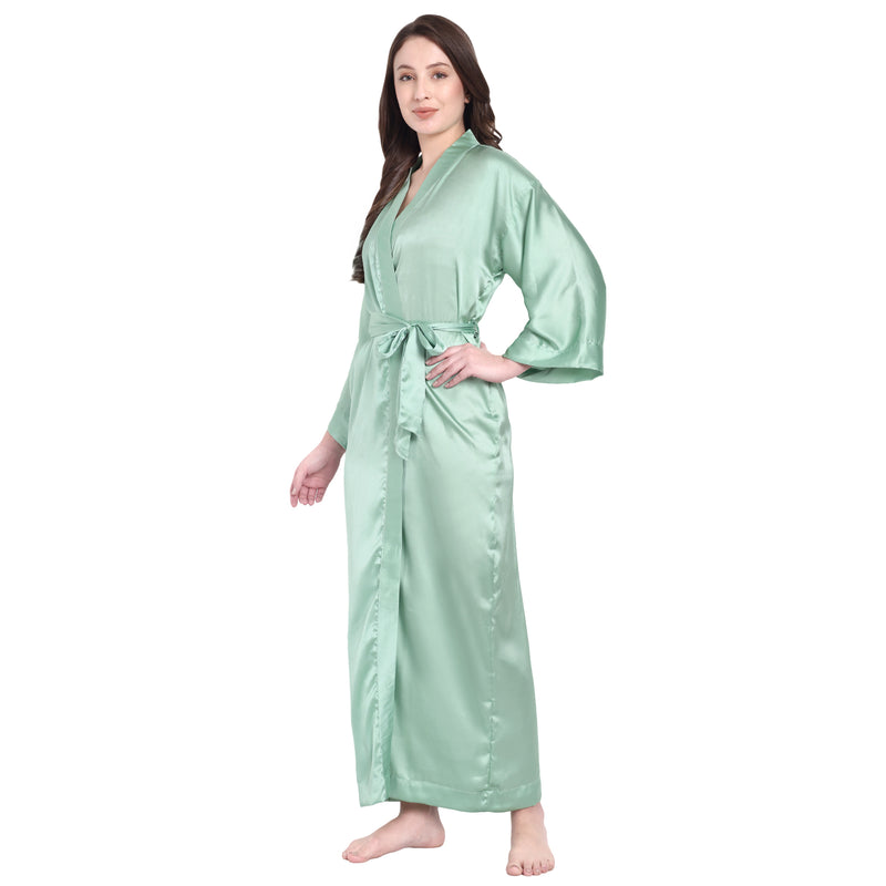 Sage Satin Long Robe for Women