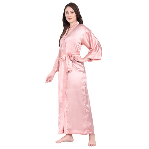 Pink  Satin Long Robe for Women