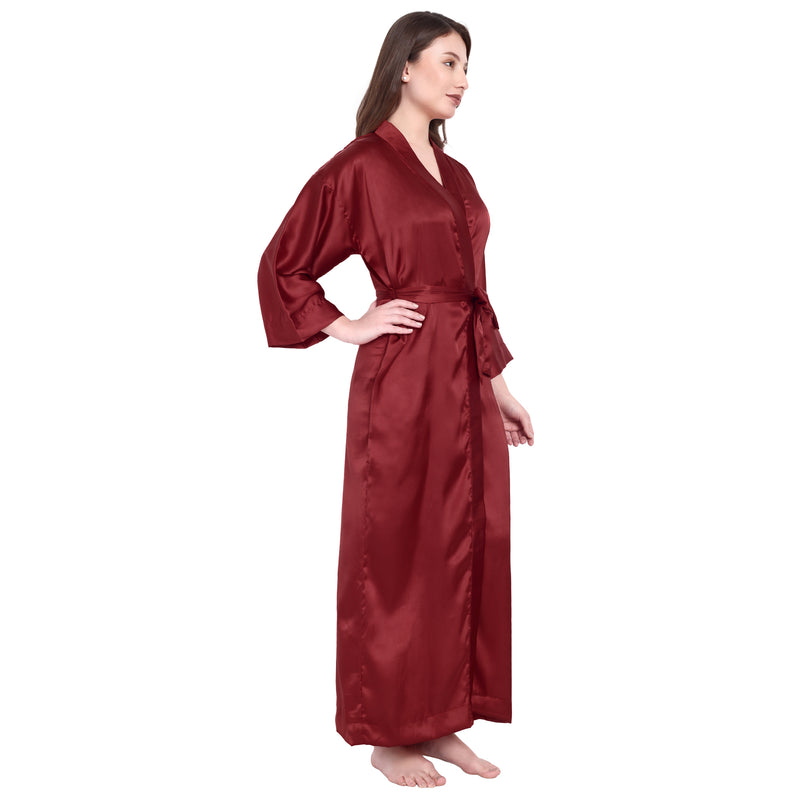 Red Satin Long Robe for Women