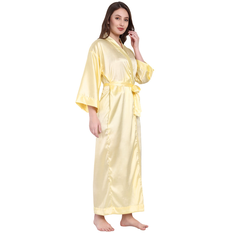 Yellow Satin Long Robe for Women| Comfy Mommy