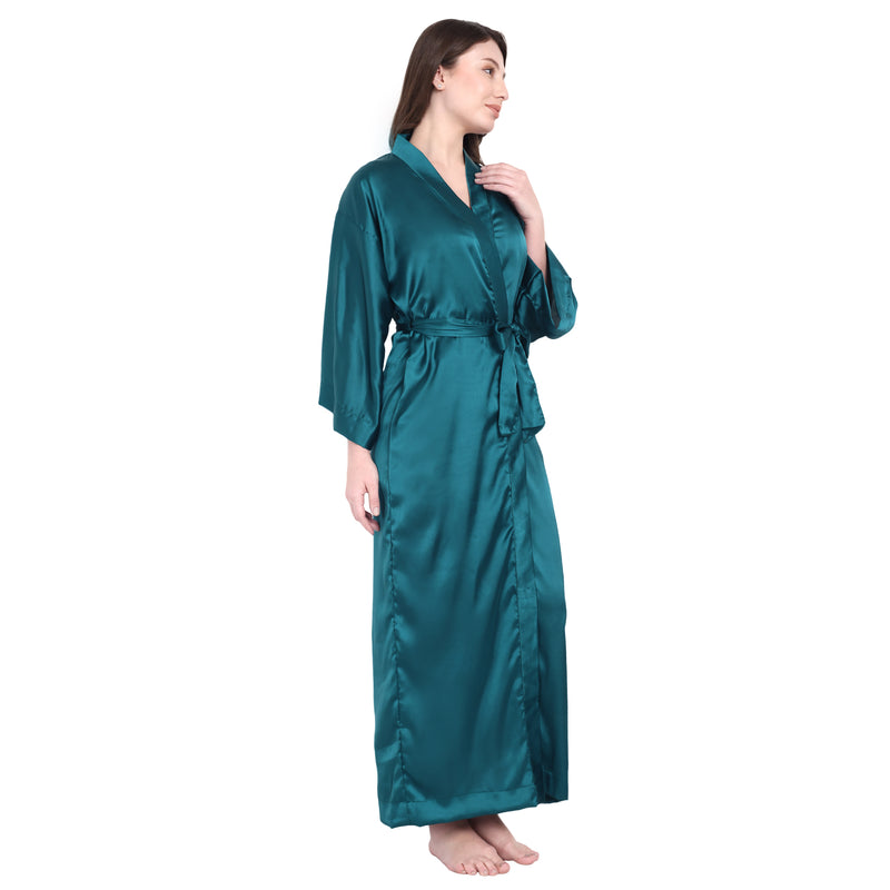 Dark Teal Satin Long Robe