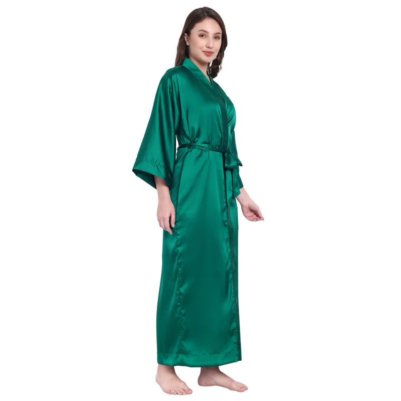 Green Satin Long Robe for Women