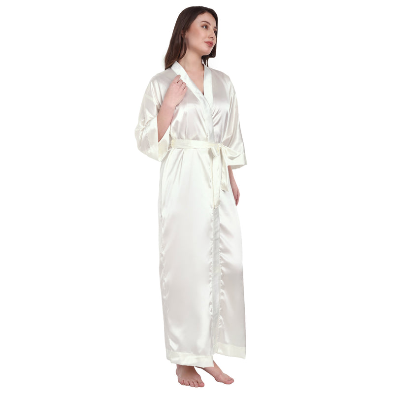 White Satin Long Robe for Women