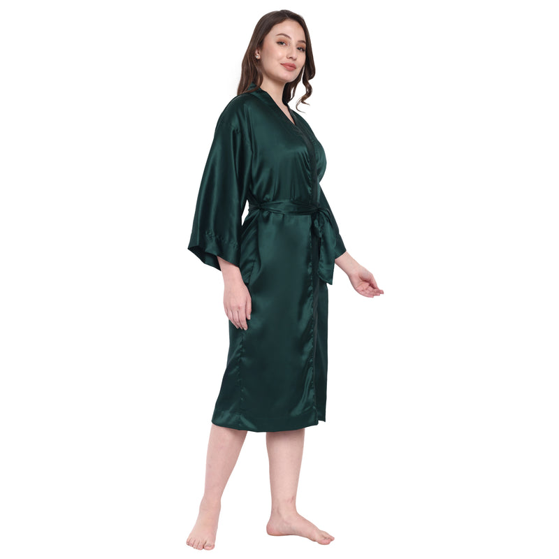 Green Satin Long Robe for Women