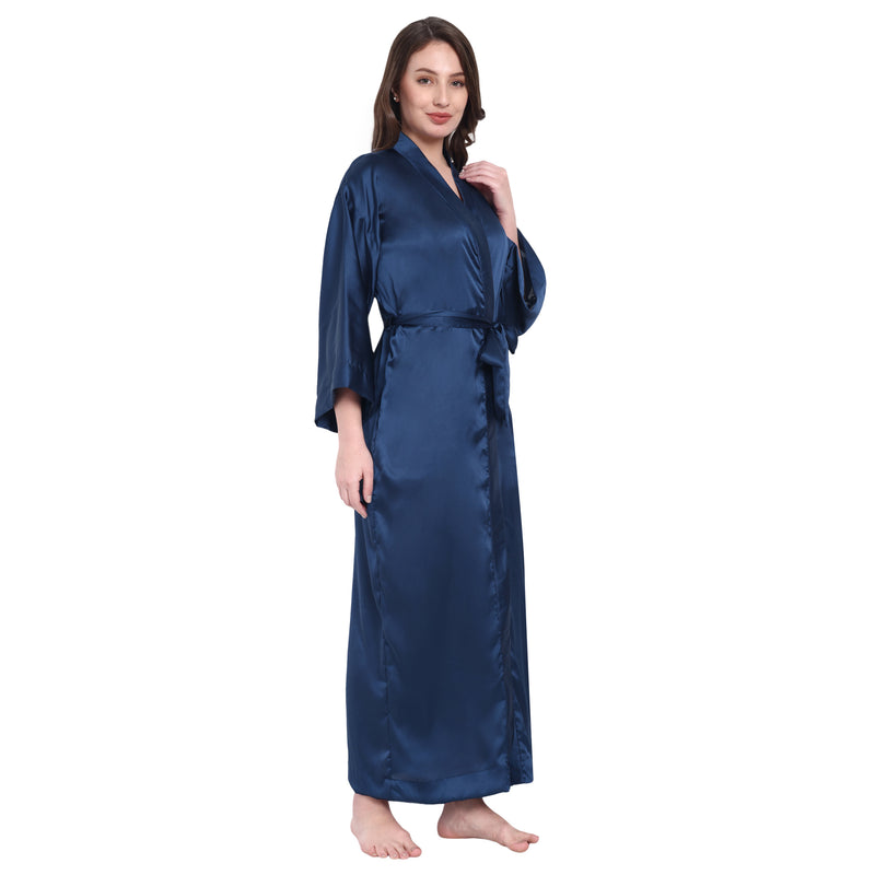 Navy blue Satin Long Robe for Women