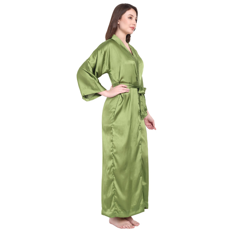 Avocado Satin Long Robe