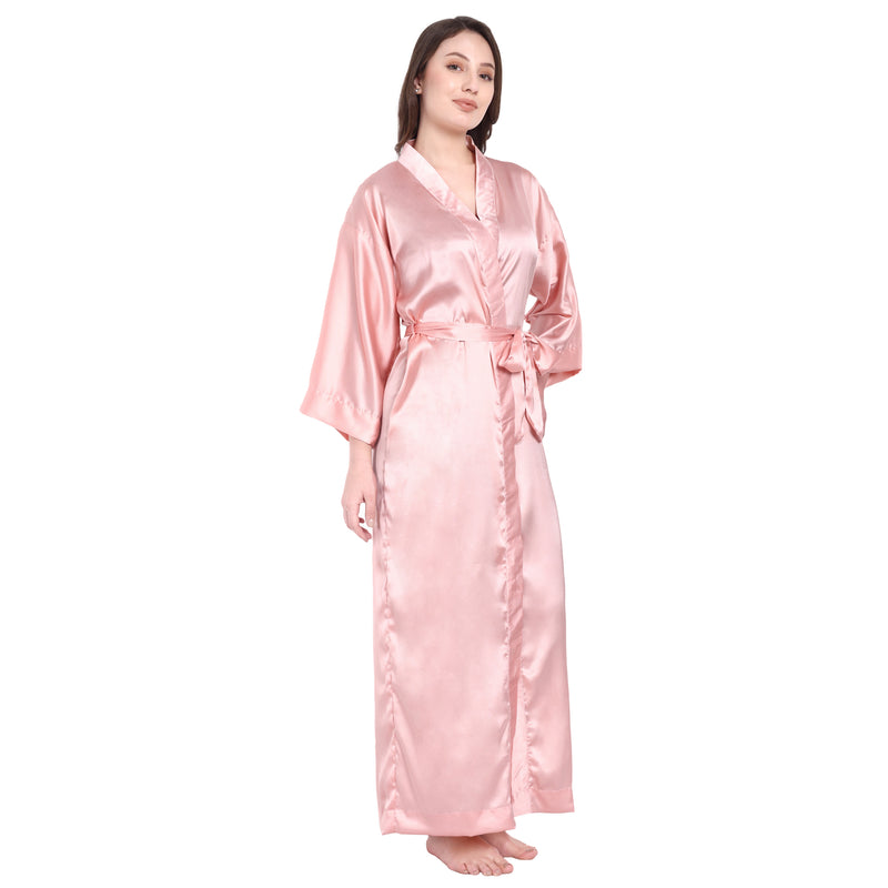 Pink  Satin Long Robe for Women