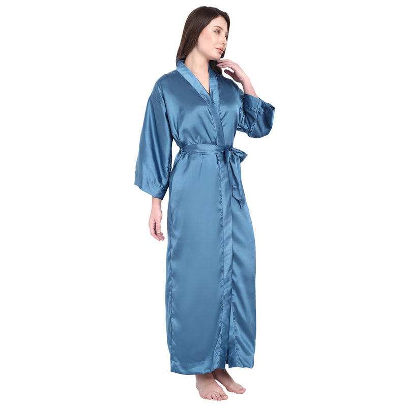 Blue Satin Long Robe for Women