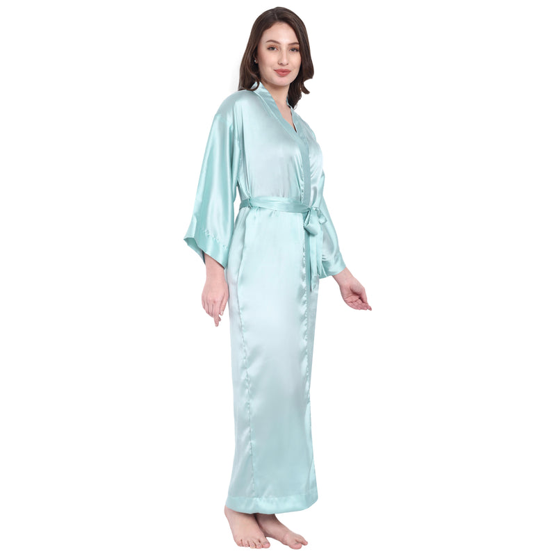 Light Blue Satin Long Robe for Women