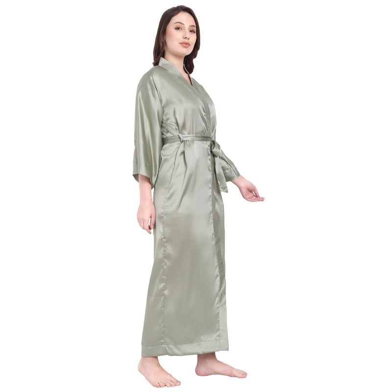 Silver Satin Long Robe for Women