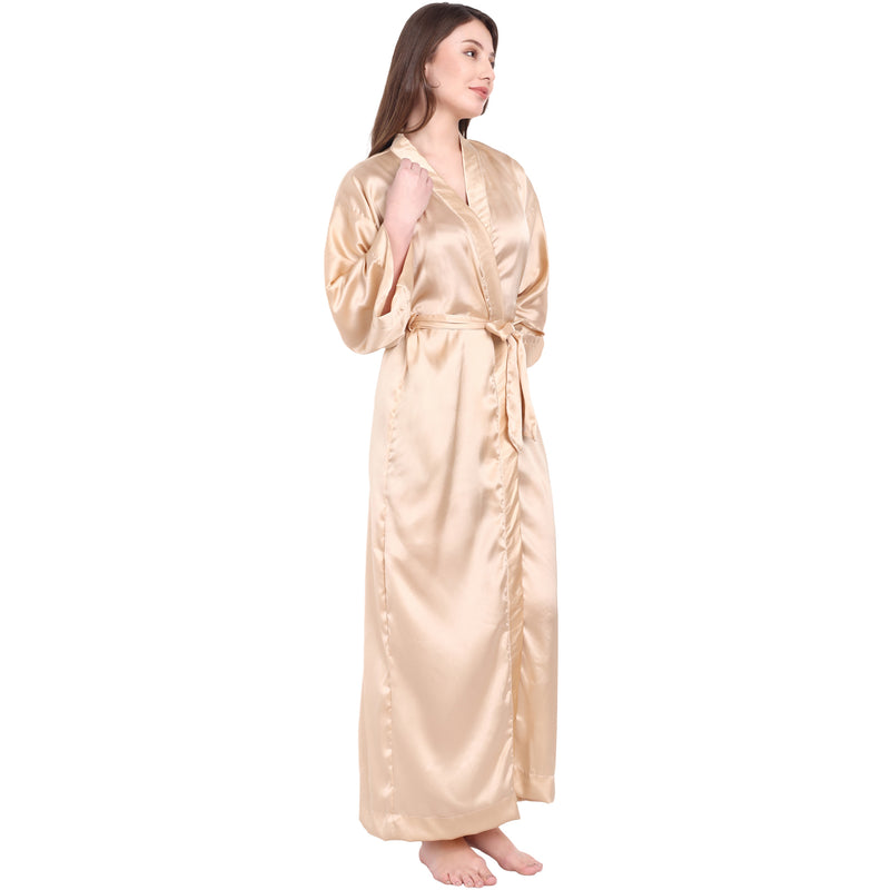 Gold Satin Long Robe for Women– Luxurious Comfort by Comfy Mommy