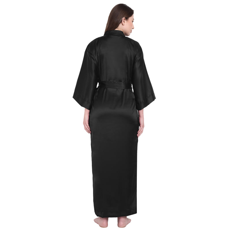 Black Satin Long Robe for Women