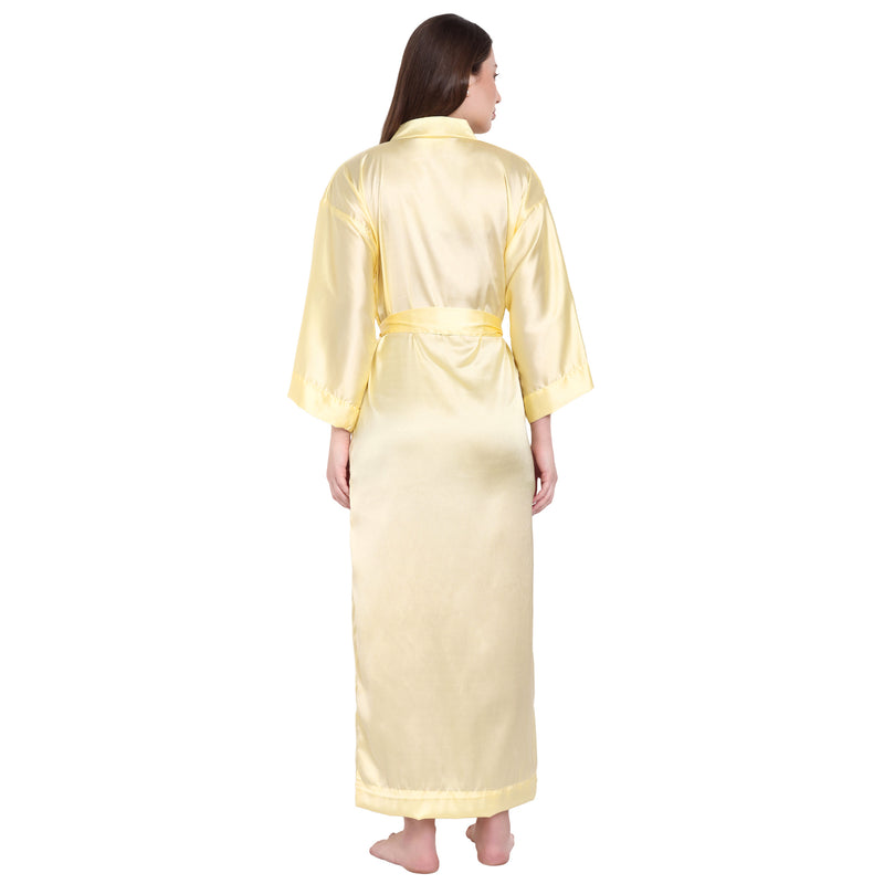 Yellow Satin Long Robe for Women| Comfy Mommy