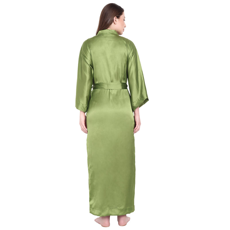 Avocado Satin Long Robe