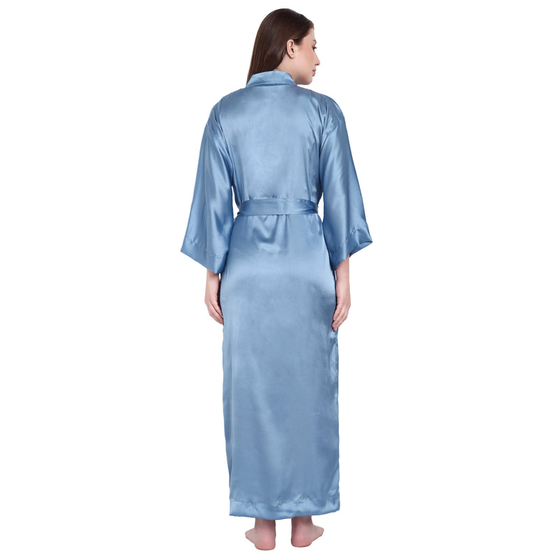 Blue Satin Long Robe for Women| Comfy Mommy