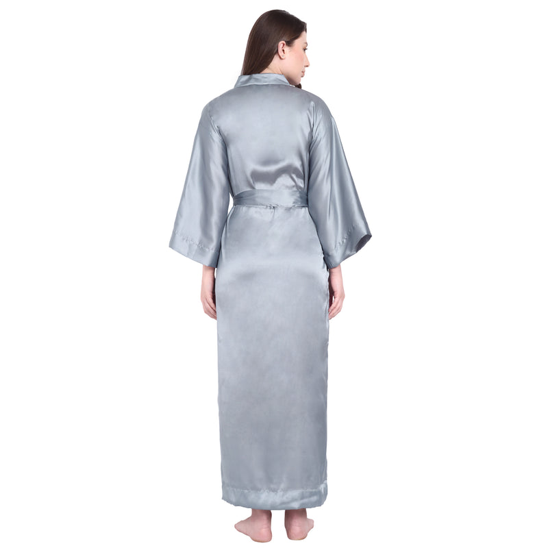 Silver Satin Long Robe for Women