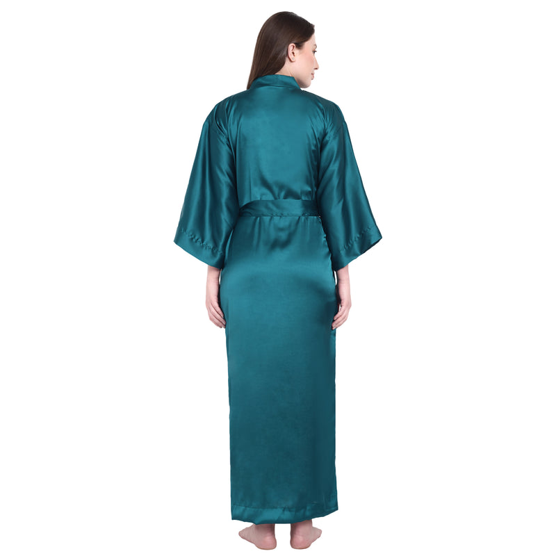 Dark Teal Satin Long Robe