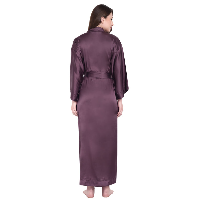 Brown Satin Long Robe for Women