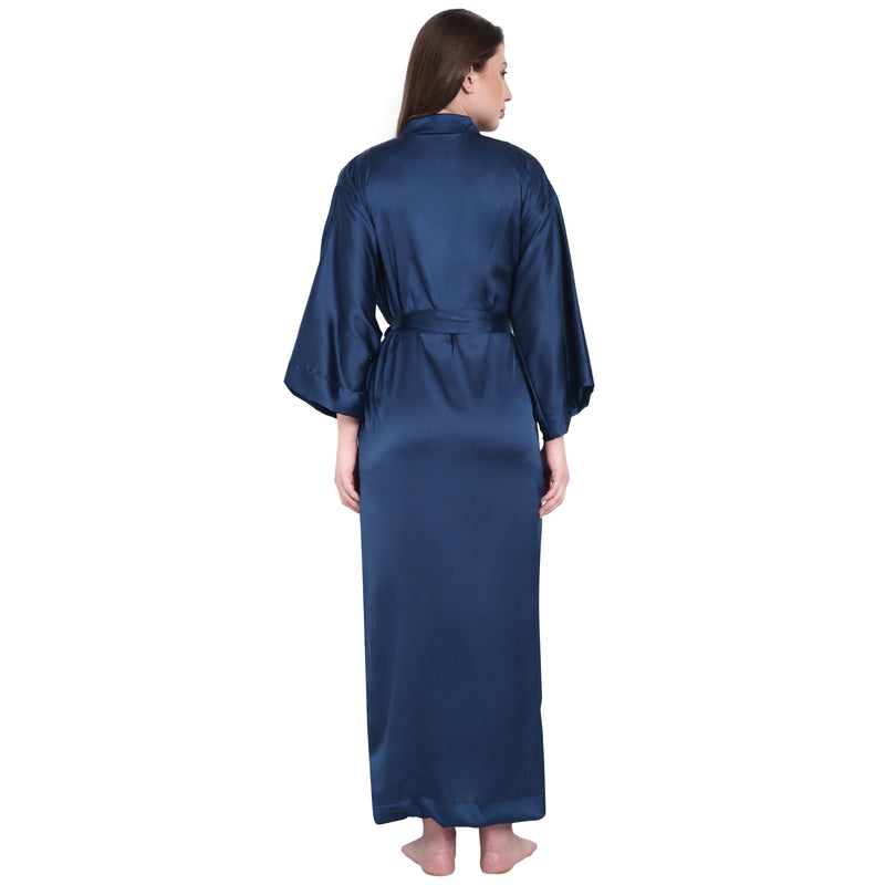 Navy blue Satin Long Robe for Women